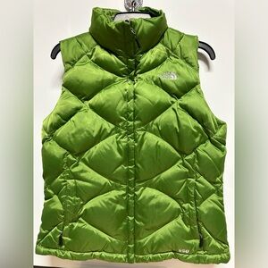 Women’s size large, The North Face 550 bright green puffer vest.